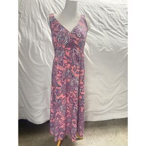 Woman Within Dress Womens Medium Pink Purple Paisley Maxi Sleeveless Tank Casual